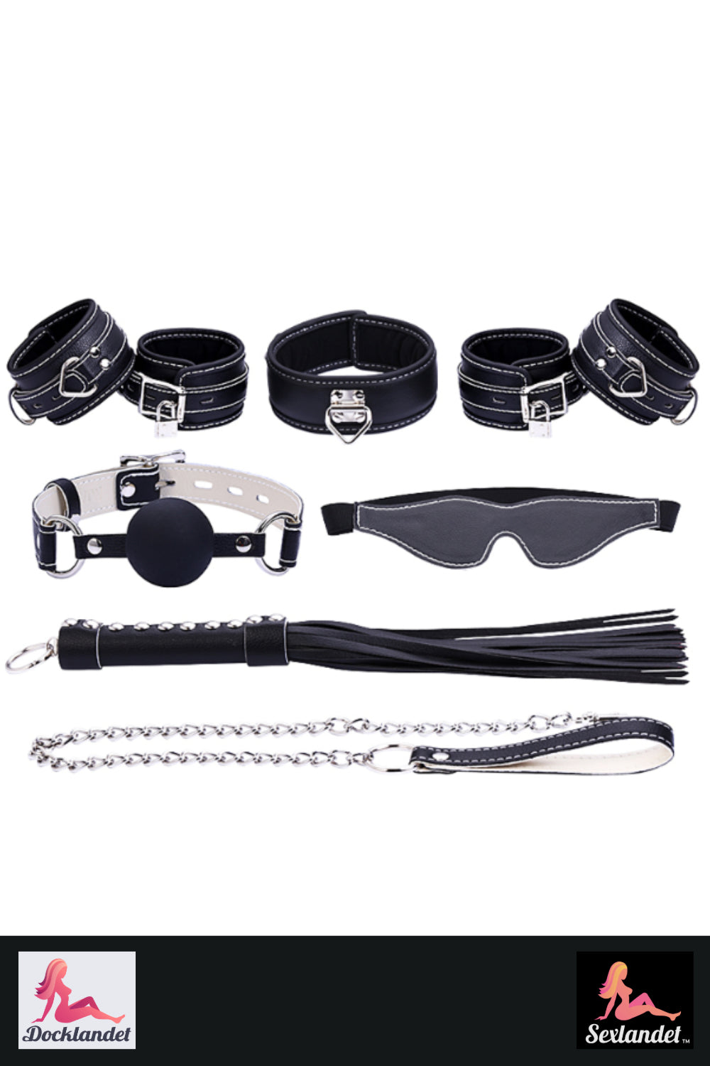 Kit BDSM - menottes, fouet, laisse, gagball, masque oculaire (réglé avec 9 parties)