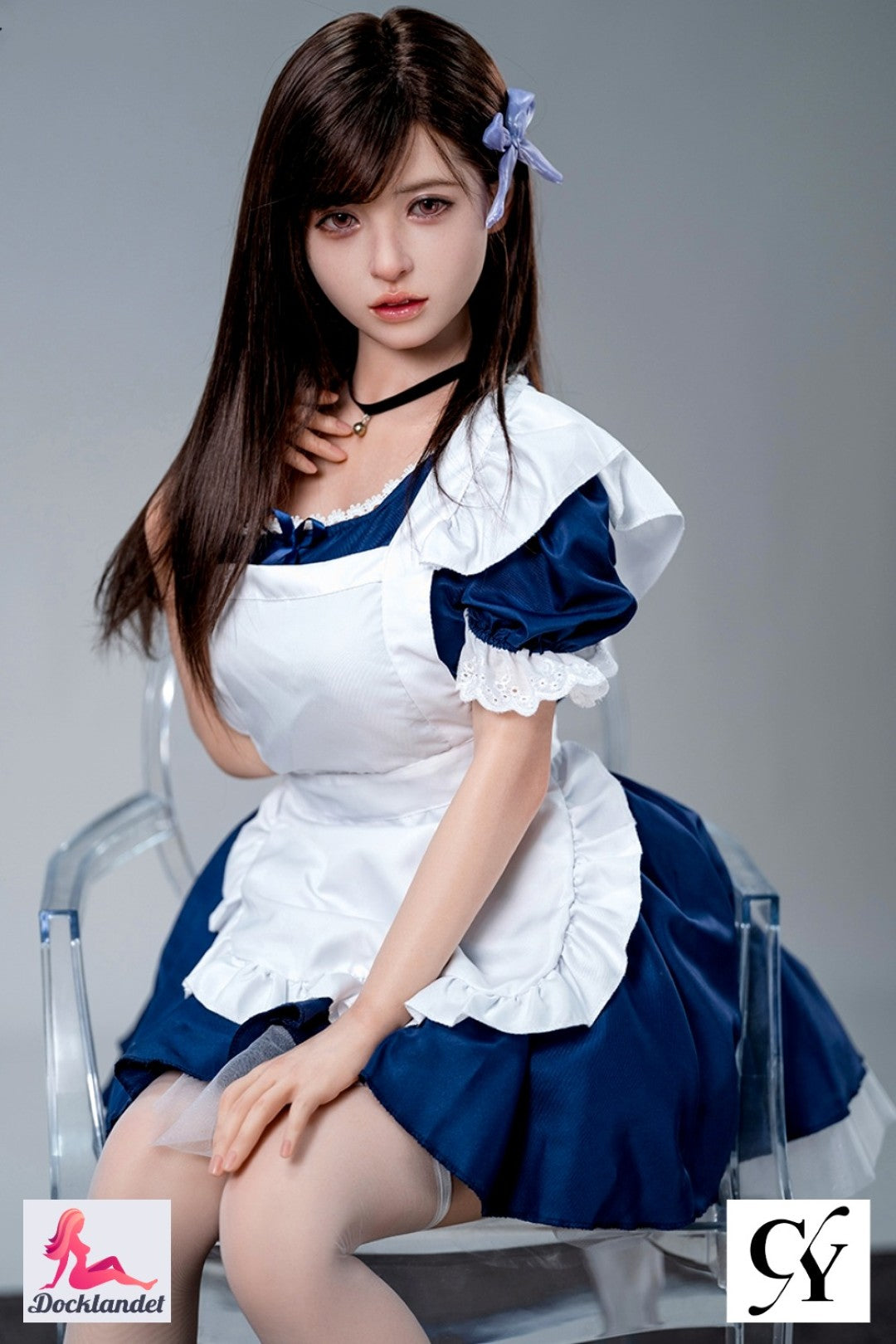 Koharu de TOP CYDOLL en tenue de servante bleue et blanche, réaliste 157 cm silicone poupée sexuelle avec un bonnet D, des cheveux foncés et un charmant visage inspiré de l'anime.